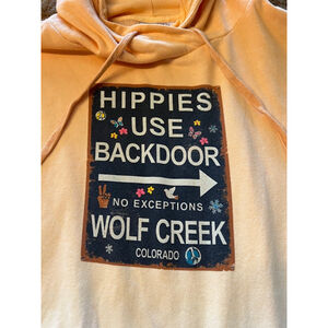 Wolf Creek, CO Hippies Use Backdoor hoodie. Ombré yellow. Like new. Size Large
